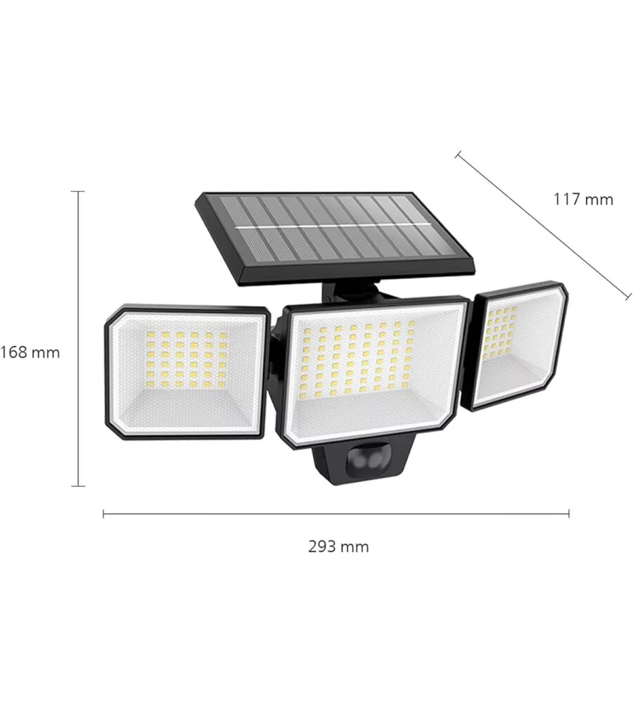 LUCE SOLARE DA ESTERNO CON 3 LED IN ALLUMINIO COLORE NERO, 8,7 W 2700 K